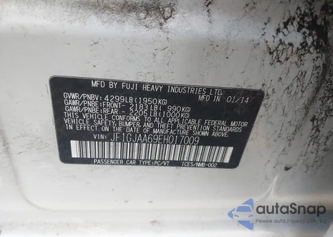 2014 Subaru Impreza 2.0I from USA, damaged, VIN JF1GJAA69EH017009